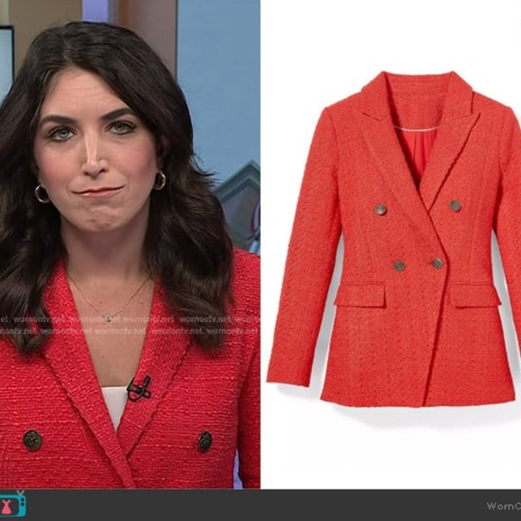 Loft Tweed Double Breasted Coral Red Blazer Size 12 - Picture 2 of 8